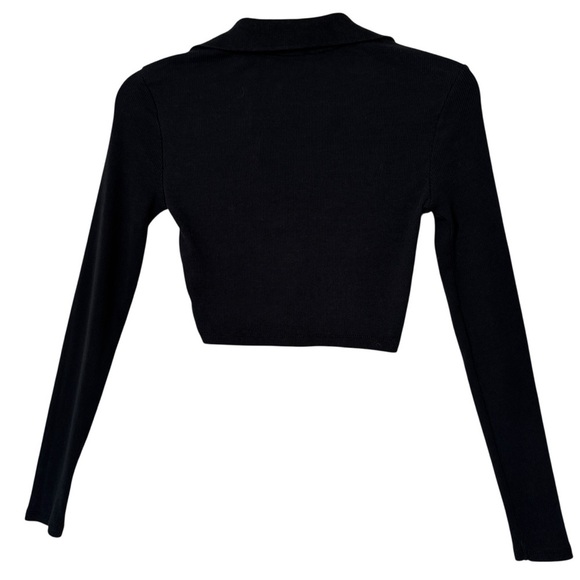 Zara Ribbed Polo Collar Cropped Top Black S - Picture 2 of 4